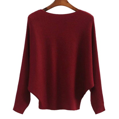 qgtao Winter 2024 Boat Neck Batwing Sweaters Pullovers Women Casual Cashmere Sweater Plus Size Knit Jumpers Tops Pull Femme