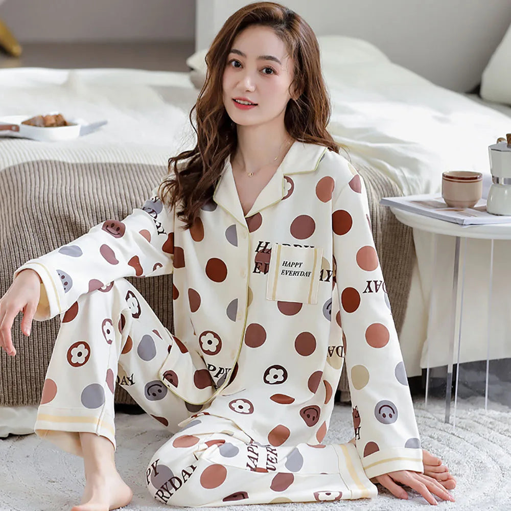 qgtao M-3XL 100% Cotton Soft Women's Pajama Sets Free Shipping Spring Autumn Sleepwear for Sleeping Korean Style Cute Home Clothes