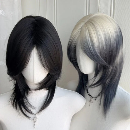 OKLULU  -  Synthetic Cosplay wigs Mullet Head Wig Natural  Long Hair Gradien High Quality wig For Men and Women Short Straight Wolf