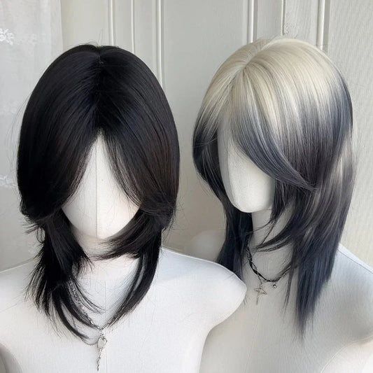 OKLULU  -  Synthetic Cosplay wigs Mullet Head Wig Natural  Long Hair Gradien High Quality wig For Men and Women Short Straight Wolf
