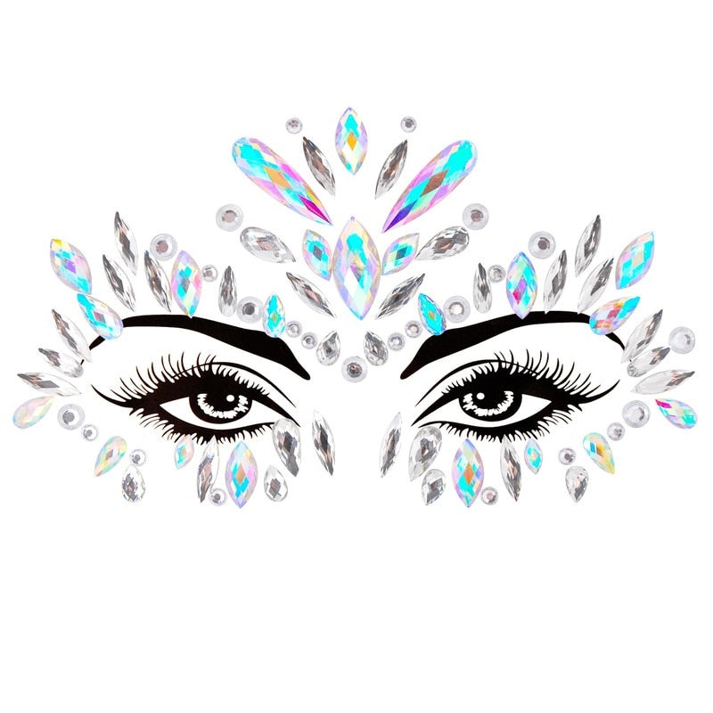 Face Festival Stickers 3D Eyebrow Diamond Temporary Tattoo Kids Show Makeup Halloween Party DIY Face Jewelry Tattoo Decoration