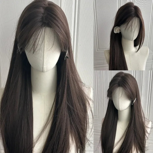 qgtao  -  Temperament Black Wig Long Black Hair Headband Lace Front Wigs Natural Comfortable Fluffy Long Straight Wig for Daily Use