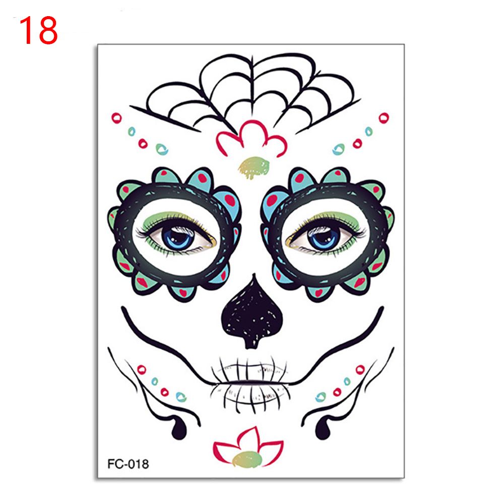 Waterproof Facial Makeup Sticker Special Face tattoo Day Of The Dead Skull Face Dress Up Halloween Temporary Tattoo Stickers