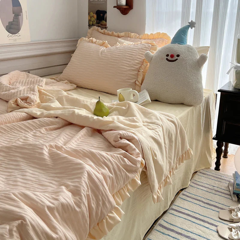 Yeknu Korean Simple Bedding Set Modern Air Condition Thin Blankets Summer Quilt Pillowcase Comfortable Fluffy Blanket with Filling 이불