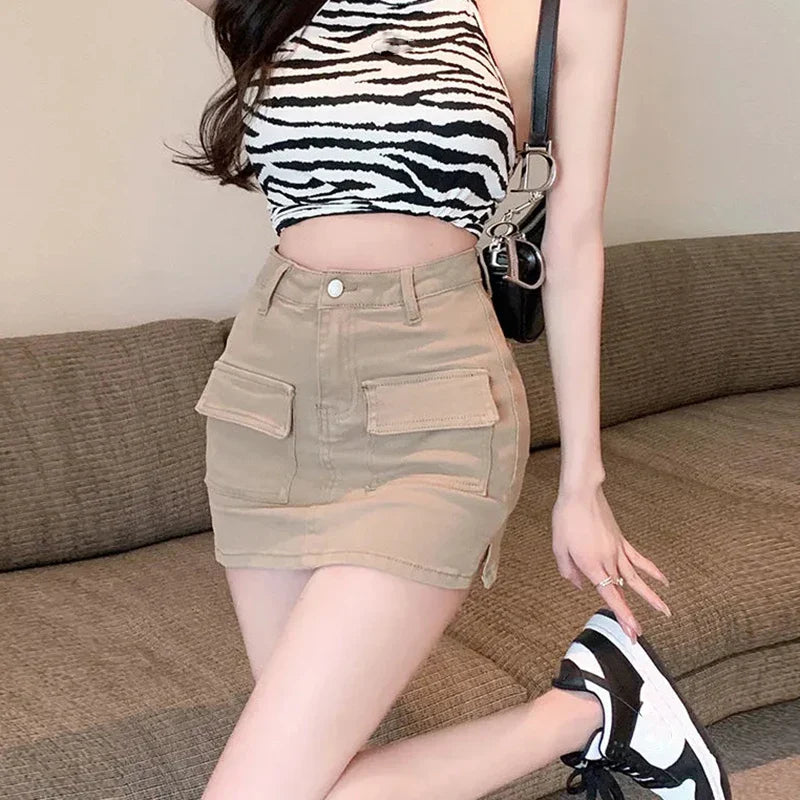 qgtao Korean High Wiast Denim Mini Skirt Women Sexy Hot Girl Tight Bag Hip Skirts Female Slim Anti-Glare Short Skirts Female