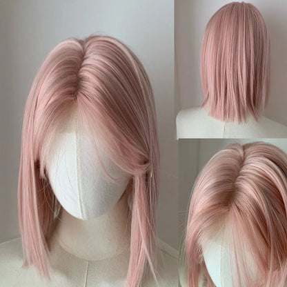 OKLULU  -   Sweet Short Bob Wig for Women Lace Front Wigs Headband Summer Fresh Pink Blonde Short Hair Cosplay Pink Wig Lolita