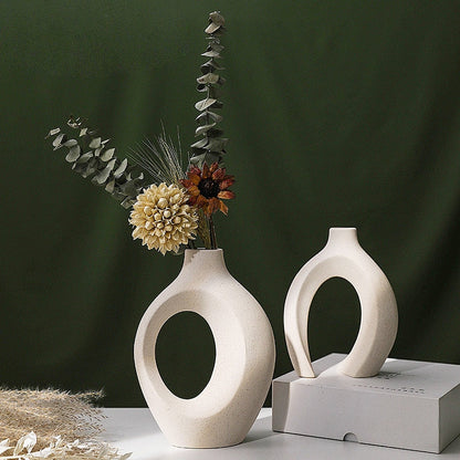 qgtao  Nordic Ceramic Vase  2Pcs/Set Snuggle White Matte Vase for Pampas Grass Living Room Office Desktop Porch Home Decoration