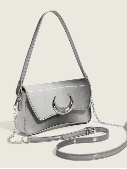 qgtao Y2k Silver Handbags Women 2023 High Street Chain Half Moon Shoulder Bag Female Vintage Harajuku Messenger Bags Aesthetic