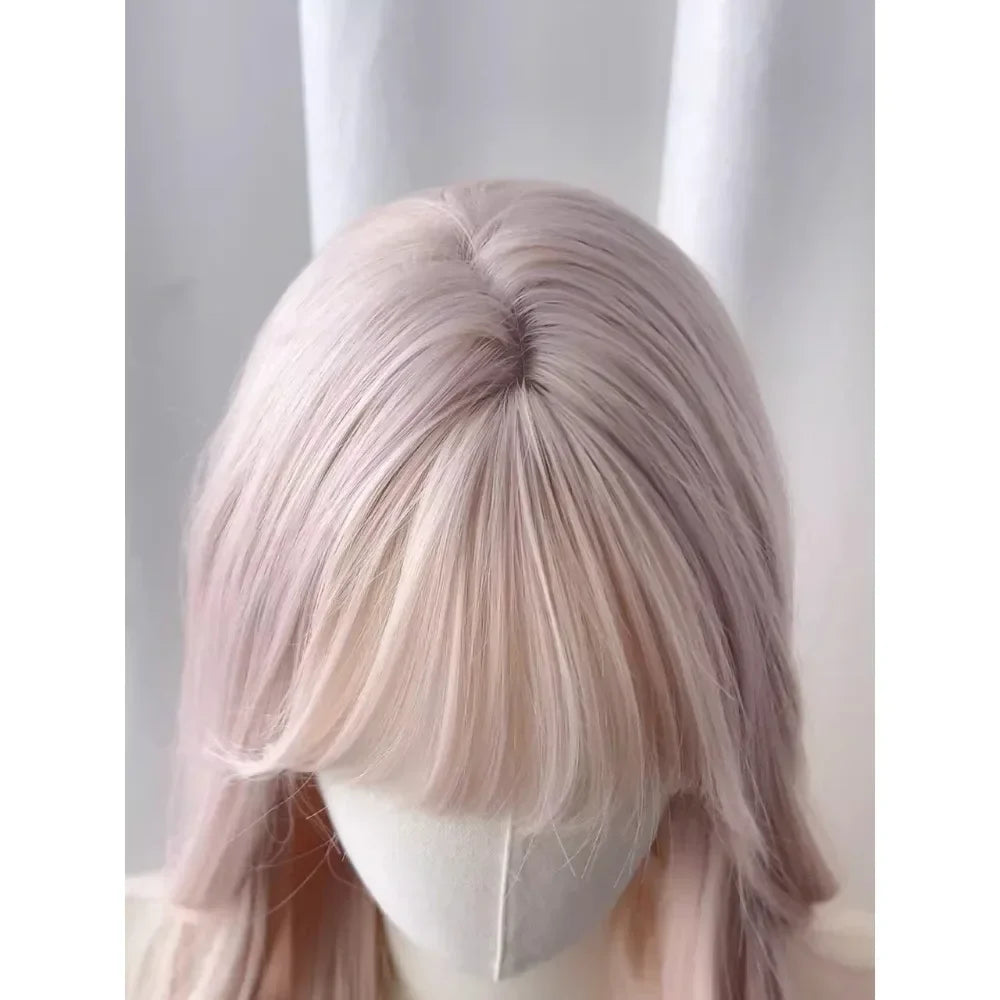 qgtao  -  Baby Pink Wig with Bangs Long Wavy Hair Lolita Wig for Women 24inch Natural Daily Use Cosplay Wave Headband Wigs