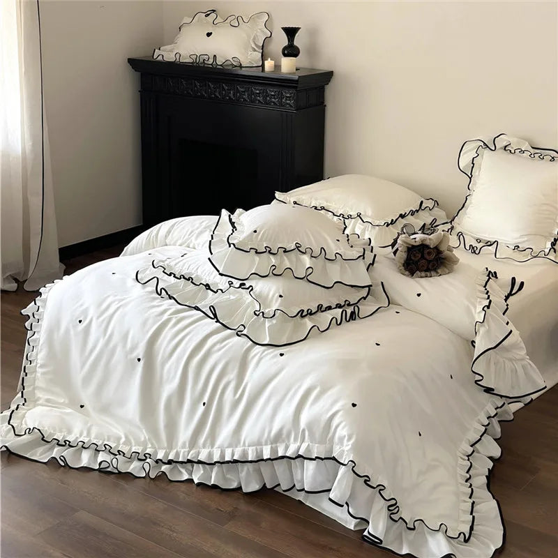 Yeknu Luxury 1000TC Australian Long Staple Cotton French Princess Wedding Bedding Set Ruffles Edge Duvet Cover Bed Sheet Pillowcases