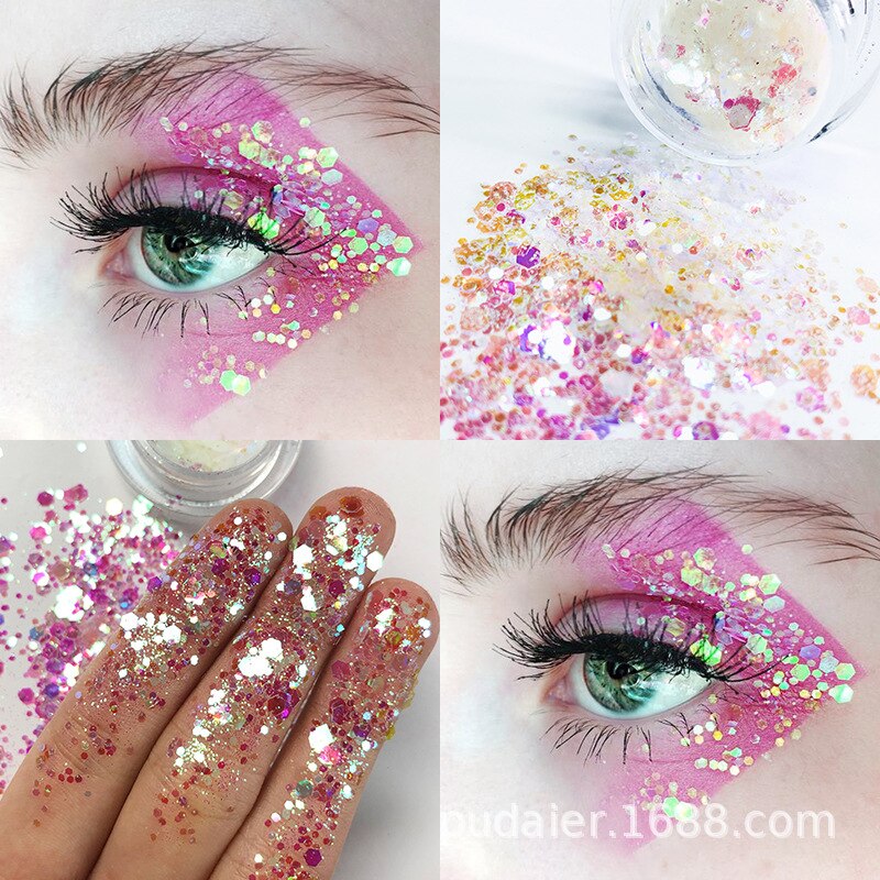 NEW 1Pc Glitter Glam Eye Sparkly Glitter Hair Shimmer Gel Flash Heart Loose Sequins Glitter Eyeshadow Party Face Body Decoration