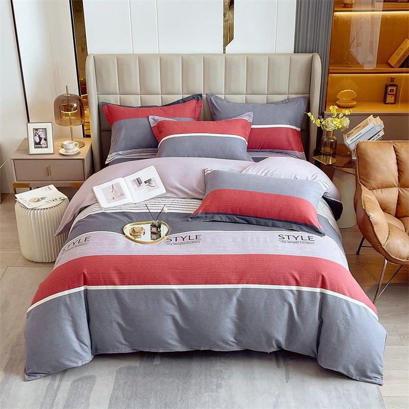 Yeknu 4pcs Autumn and Winter Thickening Soft Bedroom Bedding Set Home Textile Geometric Pattern Sheet Quilt Cover Pillowcase