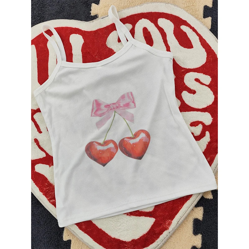 qgtao Y2k Tshirt Grunge Baby Tee Aesthetic Cherry Print Casual Vintage Streetwear Short Sleeve Crop Top Clothes Gothic Slim T-shirts