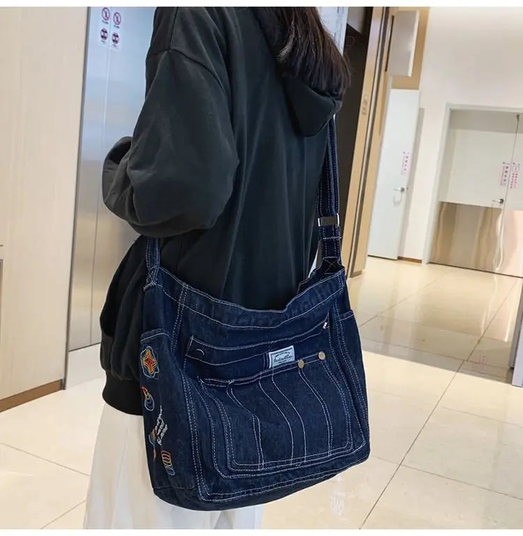 qgtao  Vintage Denim Handbag Women Retro Grunge Print Punk Casual Crossbody Bags Female Harajuku Y2k Messenger Bag Aesthetic