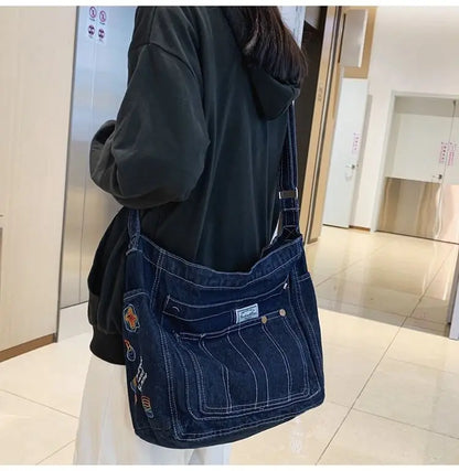 qgtao  Vintage Denim Handbag Women Retro Grunge Print Punk Casual Crossbody Bags Female Harajuku Y2k Messenger Bag Aesthetic