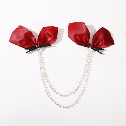 AWAYTR Tassel Elegant Vintage Bow Pearl Chain Hairpins Sweet Hair Decorate Headband Hair Clips For Fashion Hair Accessories
