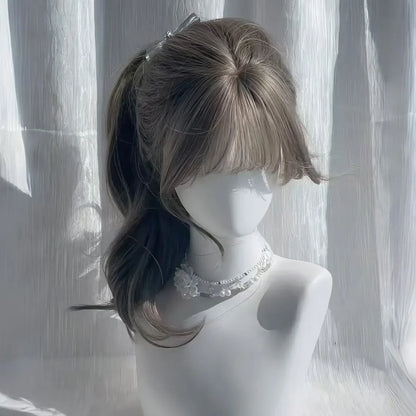 OKLULU  -  Gray Brown Wig with Bangs Long Wavy Soft Hair 24inch Body Wave Wig Lolita High Temperature Fiber Headband Peluca Daily Use