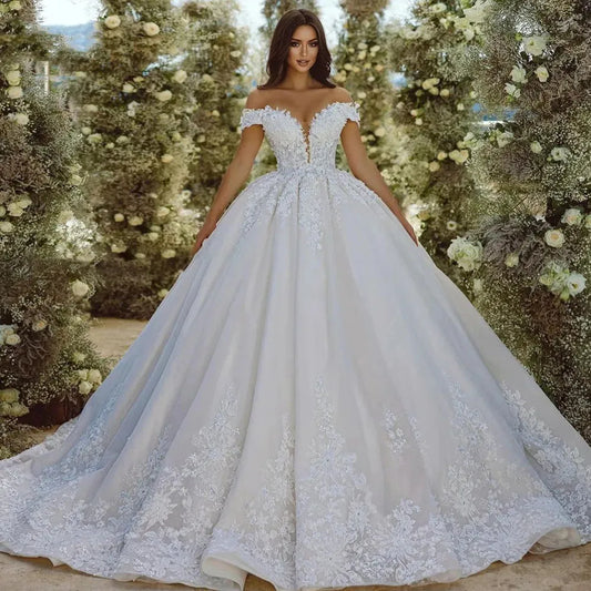 qgtao Elegant Ball Gown Princess Wedding Dresses Sweetheart Off The Shoulder  Lace Beaded Appliques Robe