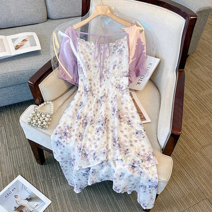 qgtao Plus-size women's Summer casual dress Halter Strap Layered hem Design Polyester knee-length party dress Comfortable floral dress