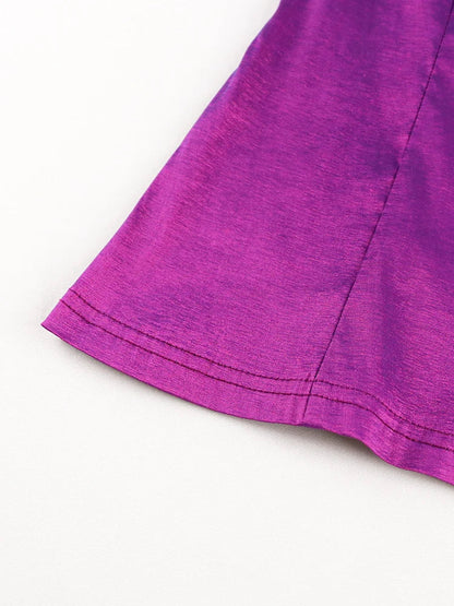 qgtao Off Shoulder Blouse Plus Size Ruffles Long Flare Sleeve Shiny Purple Tops Evening Party Cocktail Club Wear Shirts Blouses 4XL