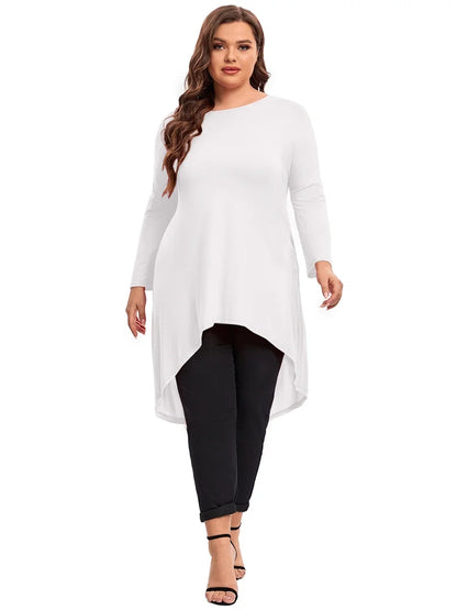 qgtao Plus Size Long Sleeve Casual Hi Low Tops Long Loose Fit Flare Basic Swing Blouse T Shirt Large Size Spring Autumn Tunic 7XL 8XL