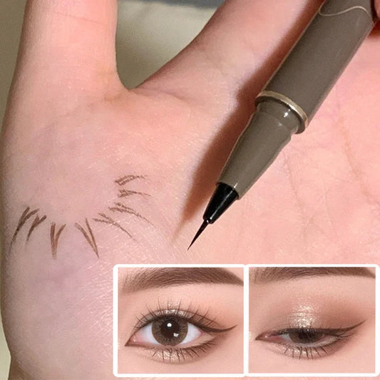 qgtao Waterproof Quick Dry Liquid Eyeliner Pen Ultra-fine Matte Black Brown Lasting Lying Silkworm Eyeliner Pencil Beauty Eyes Makeup