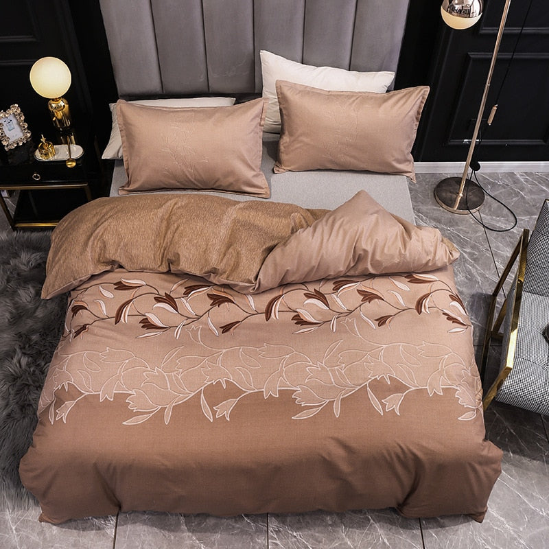 Yeknu 3pcs Nordic Exquisite Embroidery Bedding Set Bedroom Double Comfort Soft High Quality Quilt Cover and Pillowcase