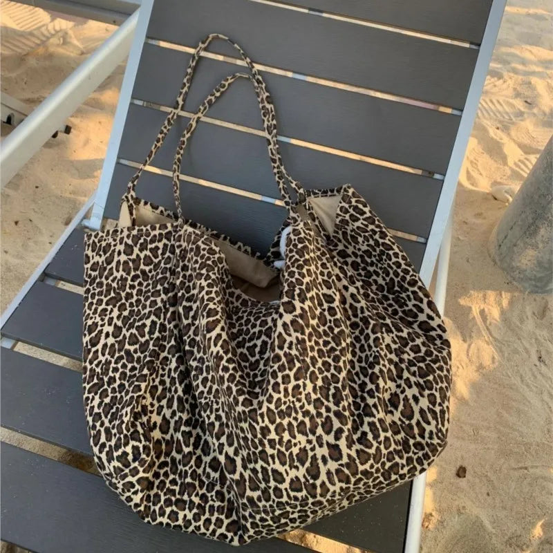 qgtao  Vintage Leopard Print Tote Bag Handbag Women Retro Large Capacity Casual Shoulder Bags Female Harajuku Canvas Y2k Bags