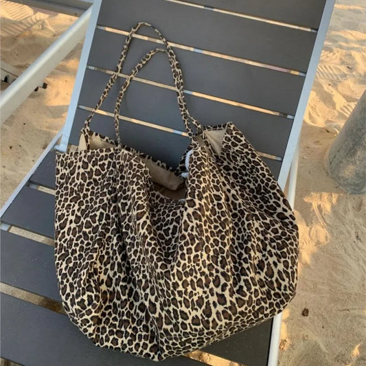 qgtao  Vintage Leopard Print Tote Bag Handbag Women Retro Large Capacity Casual Shoulder Bags Female Harajuku Canvas Y2k Bags