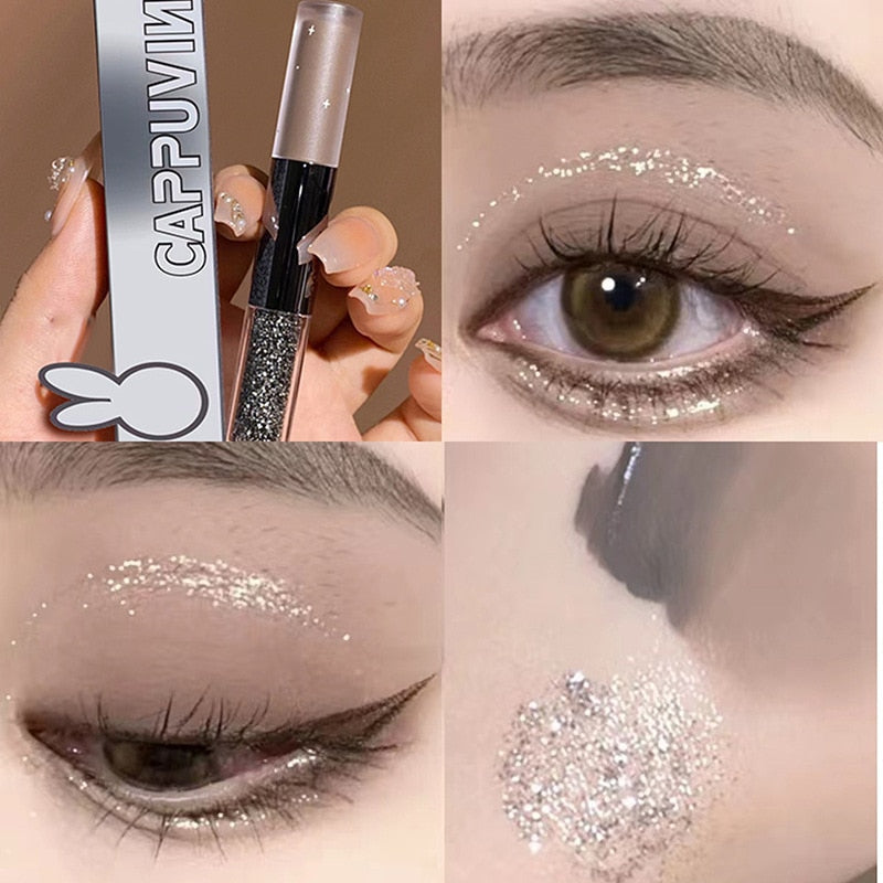 Cool Black Series Liquid Eyeshadow Stick Pearlescent Eyeliner Glitter Sequins Silkworm Pen Highlight Eye Cosmetic Shiny Makeup