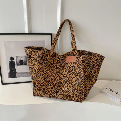 qgtao Oversized Leopard Prints Shoulder Bags for Women Deformable Canvas Large Capacity Shopping Totes 2024 Winter New Luxury Handbags