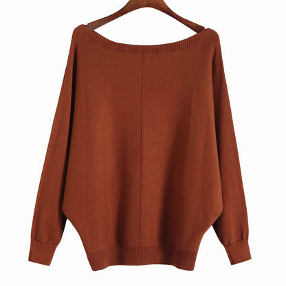 qgtao Winter 2024 Boat Neck Batwing Sweaters Pullovers Women Casual Cashmere Sweater Plus Size Knit Jumpers Tops Pull Femme