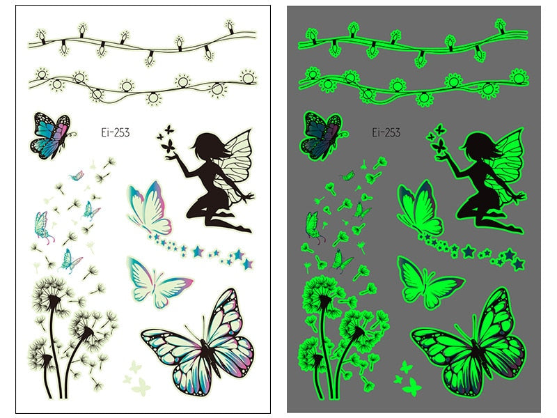 Fairy Butterfly Wings Shiny Tattoo Sticker Waterproof Eyes Face Hand Body Art Fake Tattoos Women Makeup Dance Music Festival