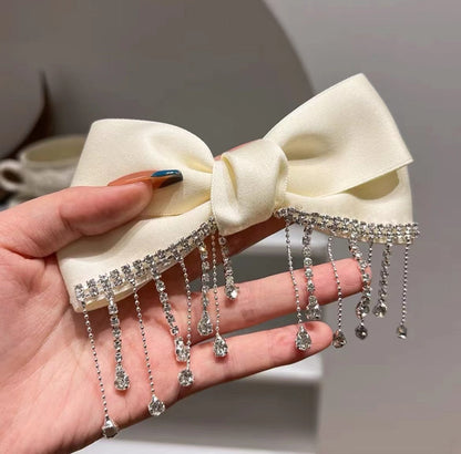 AWAYTR New Bow Pearls Chain Barrettes Hairpins For Women Rhinestone Spring Hair Clips Ribbon Headband Ponytail Hair Accessories