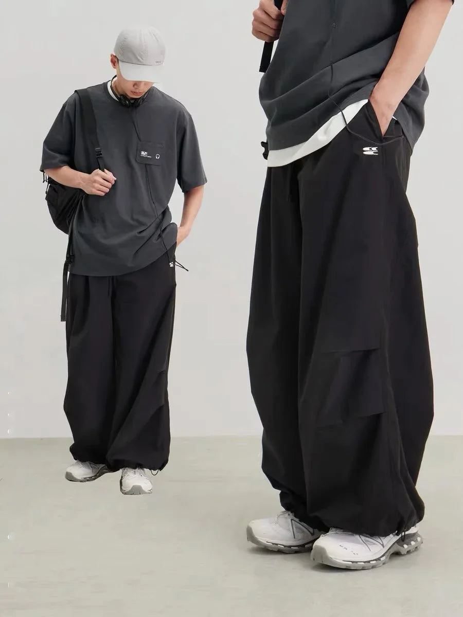 Deeptown Y2k Harajuku Vintage Parachute Pants Women Oversize Baggy Hippie Streetwear Pleated Joggers Trousers Kpop 90s Aesthetic