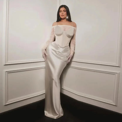 qgtao  Grey Satin Evening Dress Mermaid Off The Shoulder Floor Length Prom Gowns Saudi Arabia bodycon Women Party Dress