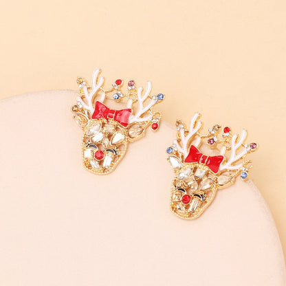 Cute Christmas Elk Dangle Earrings For Women Charm Xmas Deer Star Bowknot Round Ball Drop Earring Girls New Year Party Jewelry