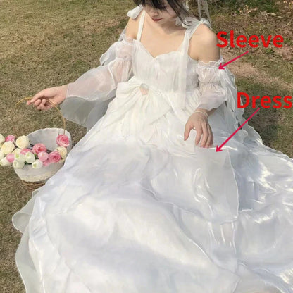 Vintage Elegant Evening Party Long Dress Women Gradient Blue Kawaii Lolita Jsk Dresses Female Bow Bandage Princess Fairy Dress
