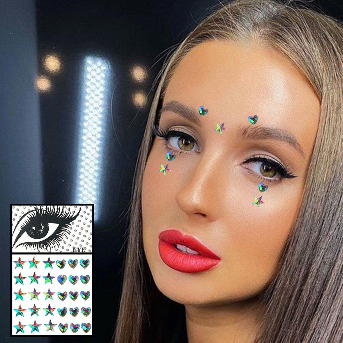 Face Gems Temporary Tattoos Eye Eyeshadow Diamonds Pearl Jewels Makeup Sticker Glitter Dots Jewelry Nail Art Halloween Festival