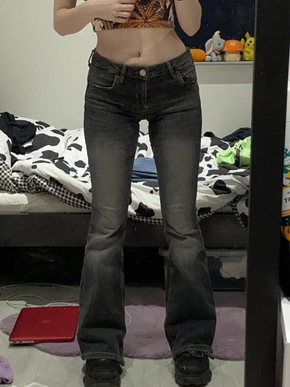 qgtao Y2K Tie Dye Flare Jeans Vintage Strecthy Low Waisted Pants Women Grunge Basic Korean Mom Jeans Casual Streetwear2000s