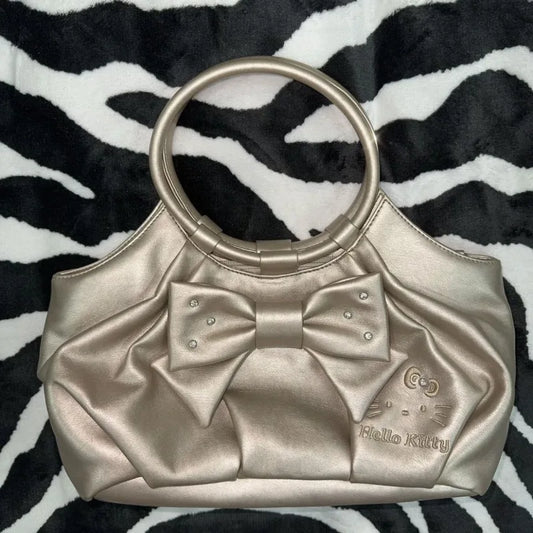 qgtao Y2k Hello Kitty Womens Handbag Vintage Embroidery Designer Fashion Casual Shoulder Bag Soft Leather Literary Aesthetic Bag