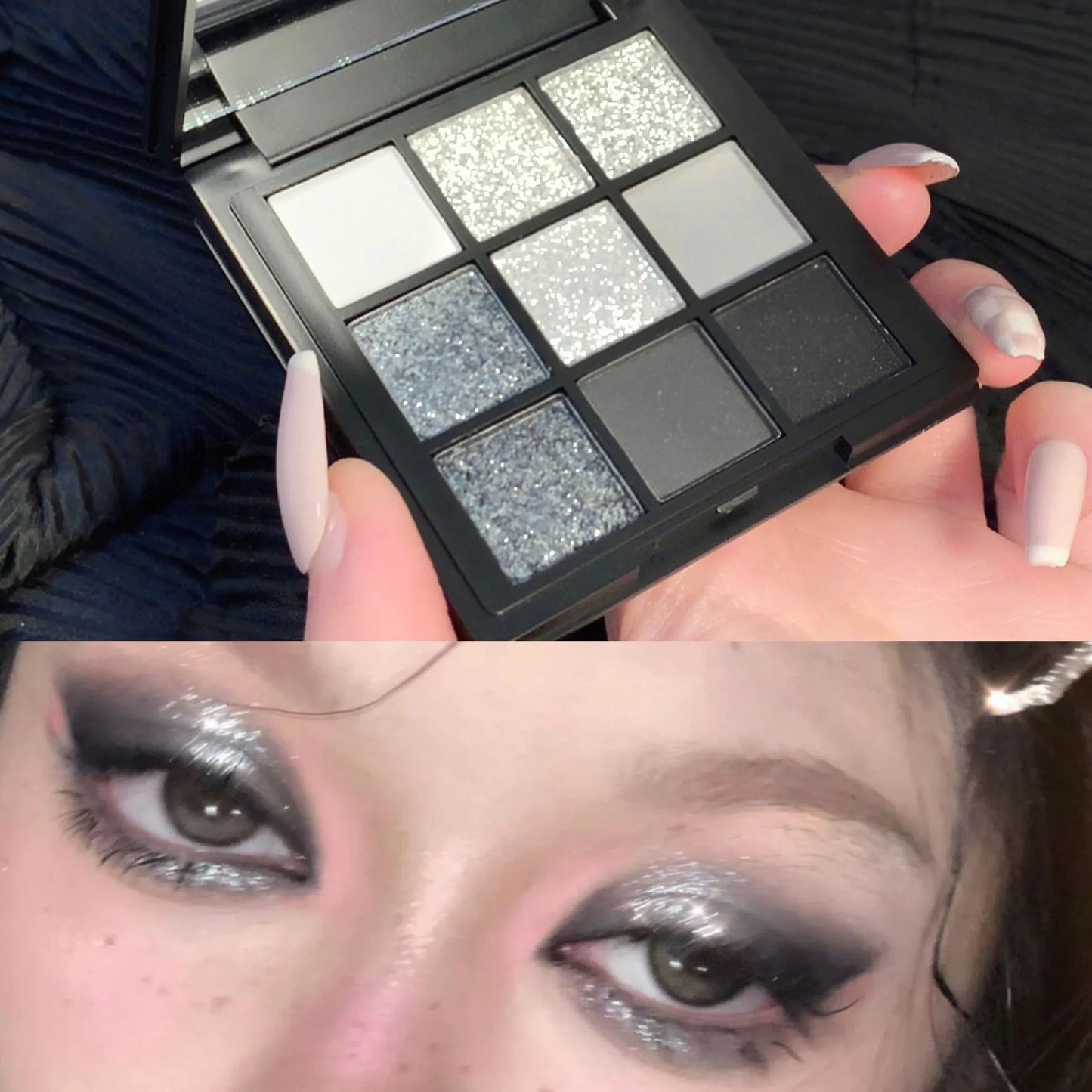 qgtao  -  9 Color Smokey Shimmer Eyeshadow Matte Glitter Palette Sequin Eye Shadow Makeup Palette Cool Toned Gray Black Eye Pigment Palett