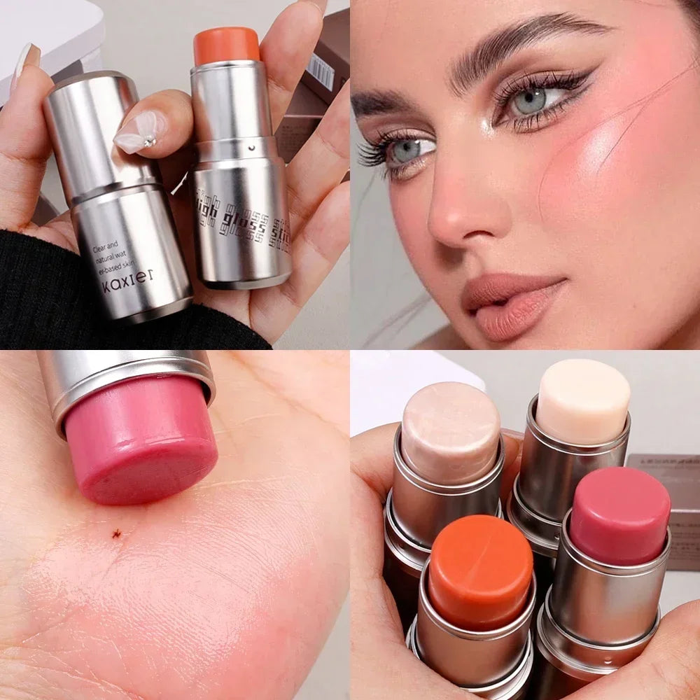 qgtao Waterproof Brighten Face Highlighter Blush Stick Makeup Glitter Corrector Contour Illuminator Shimmer Rouge Stick Cream Cosmetic