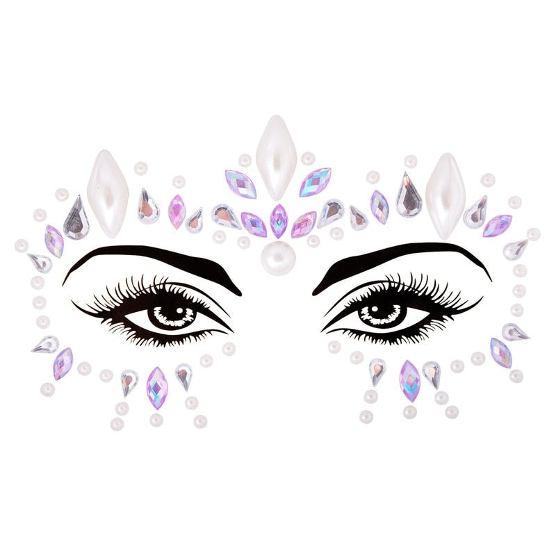 Face Festival Stickers 3D Eyebrow Diamond Temporary Tattoo Kids Show Makeup Halloween Party DIY Face Jewelry Tattoo Decoration