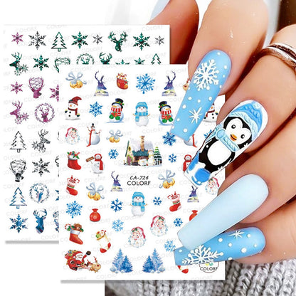 3D Christmas Sticker for Nails Cute Cartoon Sliders Snowflake Elk Xmas Tree Decal Gel Polisn Manicure Nail Art Decor SACA717-724