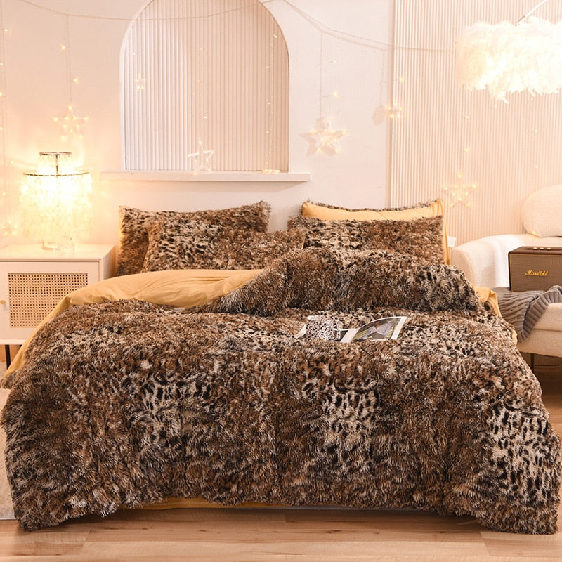 Yeknu - Super Shaggy Coral Fleece Warm Cozy Princess Bedding Set Mink Velvet Quilt/Duvet Cover Set Bed Comforter Blanket Pillowcases