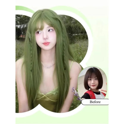 qgtao  -  Wig Long Silky Straight Synthetic green Cosplay Party Lolita wigs with bangs for Daily party Women Natural Heat Resistant wig
