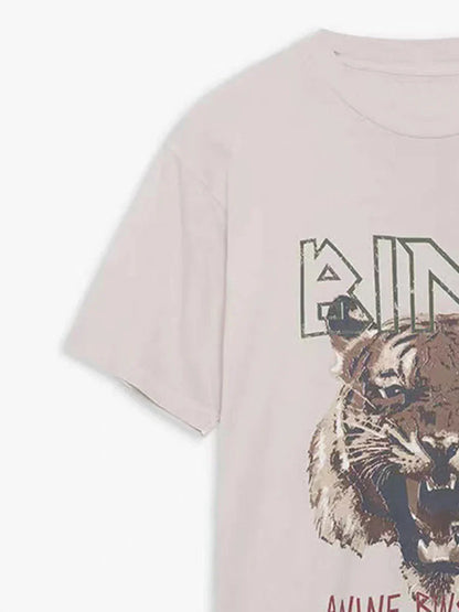 Apricot Tiger Graphic T-Shirt Women 2024 Summer Cotton Vintage Boho Tshirt Tees Femme Rock n Roll Luxury Loose T-shirts Tops