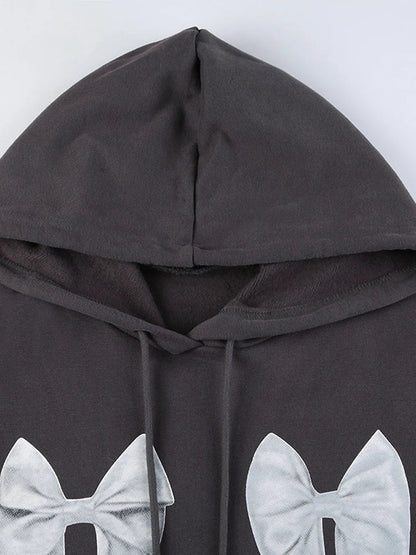 qgtao Autumn Hoodies Women Harajuku Hooded Sweatshirt Female Oversize Fashion Bow Print Top Ladies Casual Loose Full Sleeve Hoodie