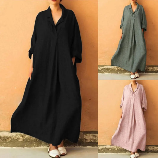 qgtao Plus Size 3XL 4XL 5XL 2024 Summer Dress Women Cotton Linen Pocket long Boho Dress for Women Bohemian Loose Solid Maxi Dresses